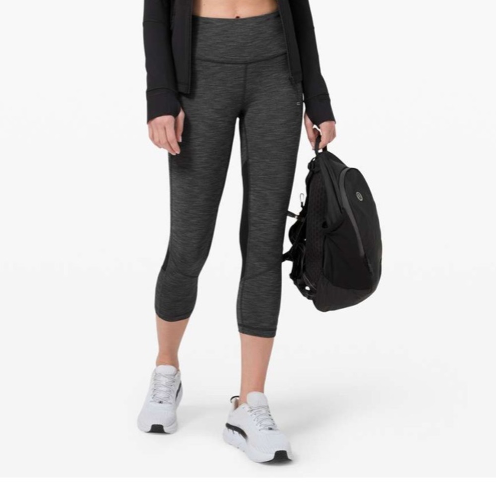 Lululemon Pace Rival Mid-Rise Crop 22” Heathered Black / Black